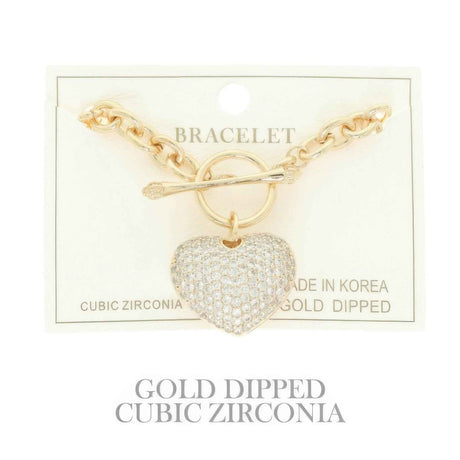 Gold Plated Cz Heart Charm Bracelet