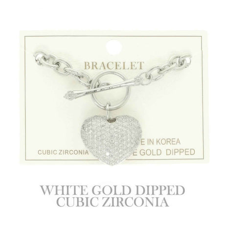Gold Plated Cz Heart Charm Bracelet