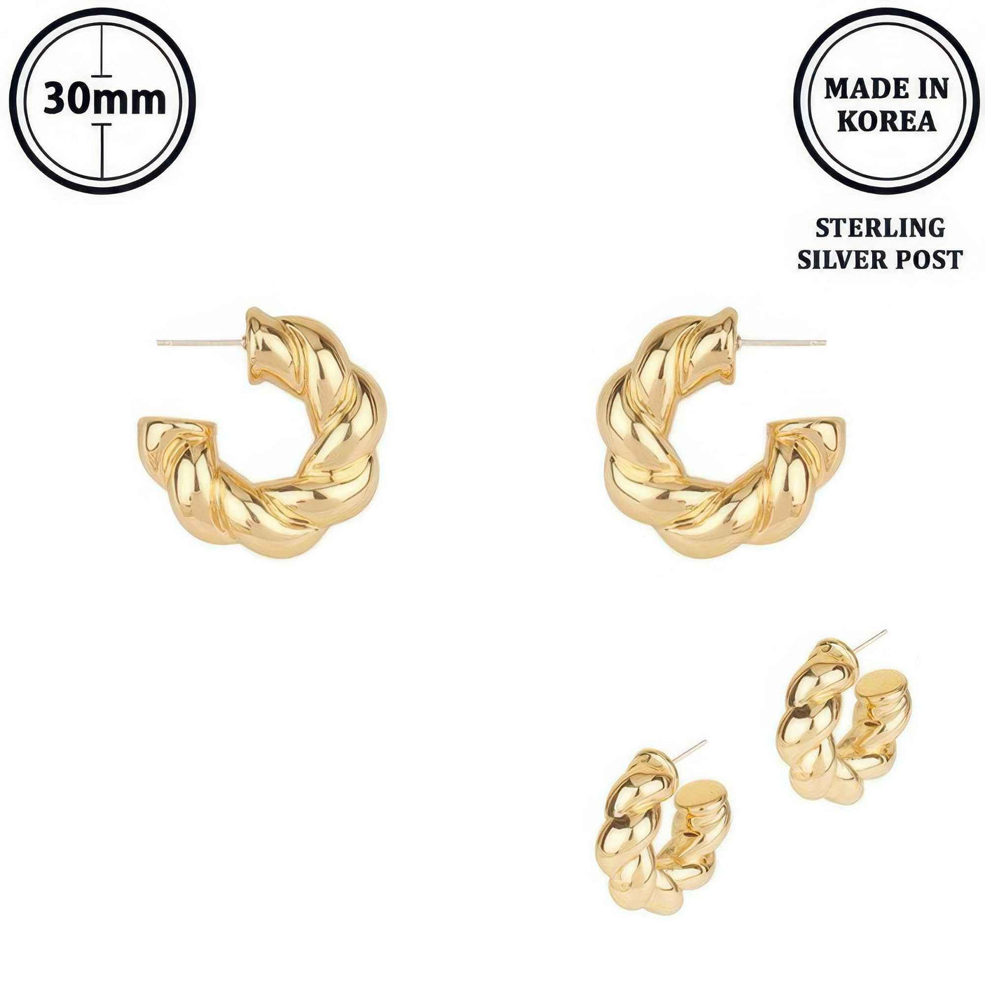 Flash-plated Twisted C-hoop Earrings