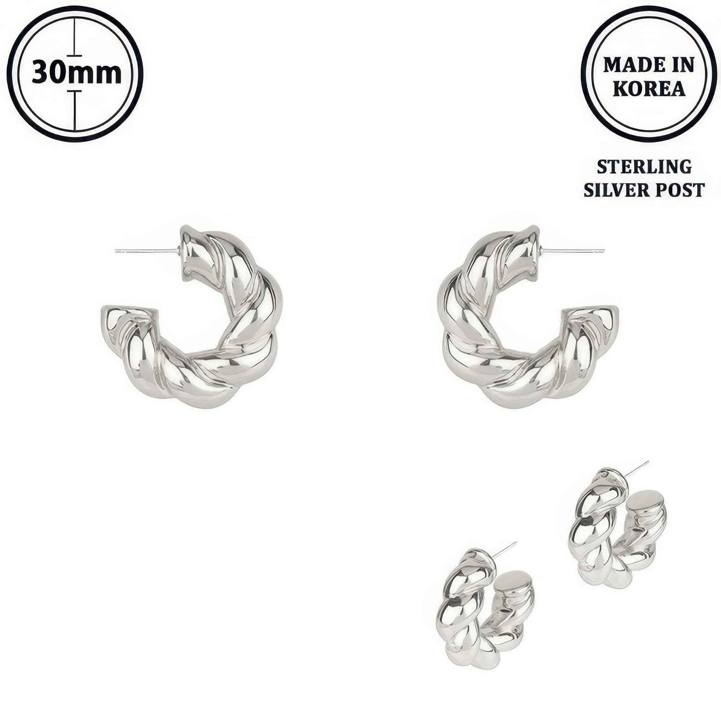 Flash-plated Twisted C-hoop Earrings