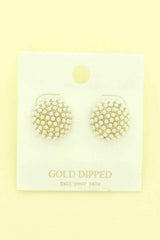 Gold Plated Pearl Pave Sphere Ball Earrings