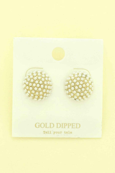 Gold Plated Pearl Pave Sphere Ball Earrings