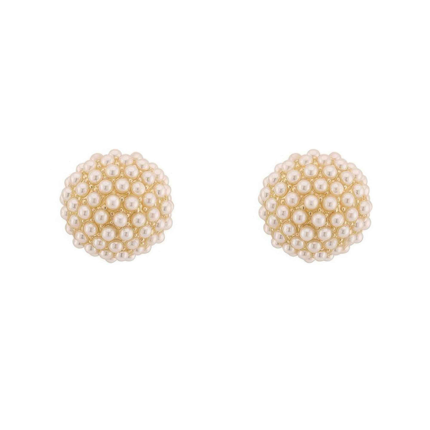 Gold Plated Pearl Pave Sphere Ball Earrings