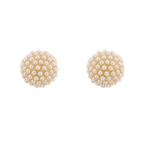Gold Plated Pearl Pave Sphere Ball Earrings