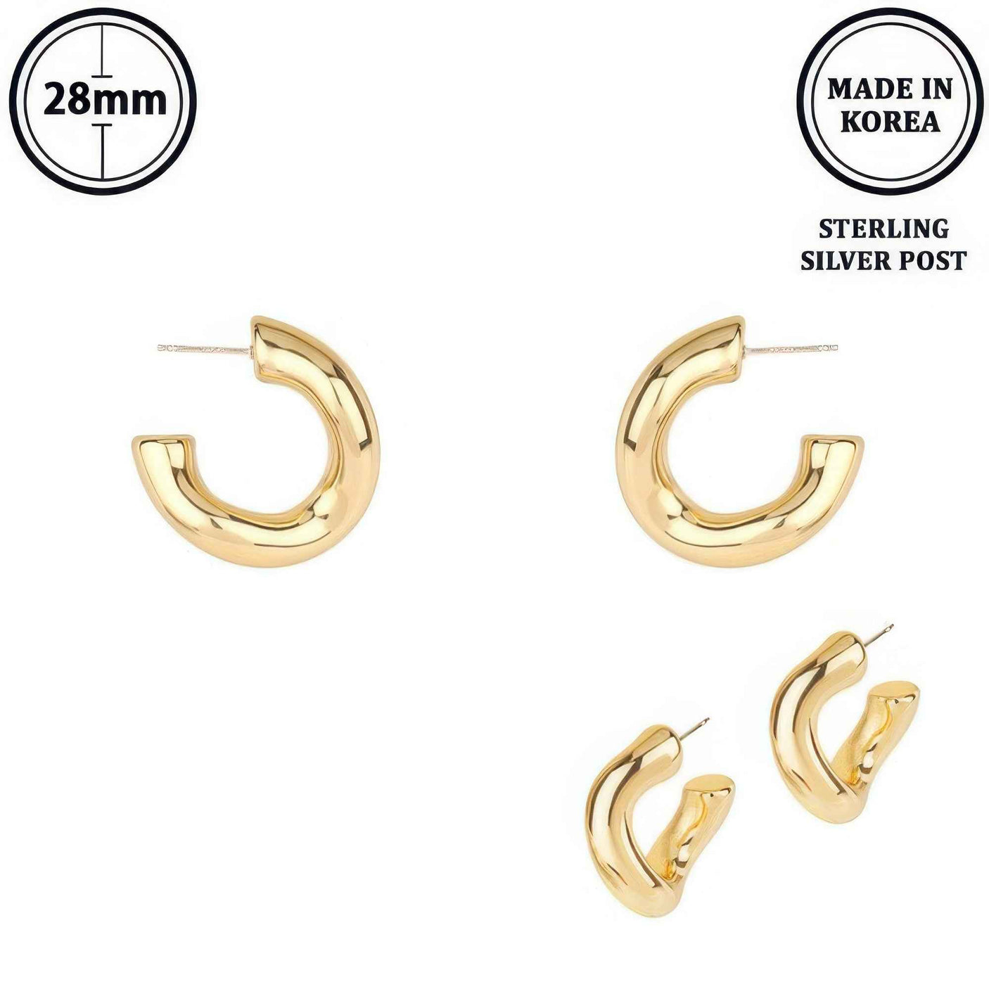 Flash-plated Tubed C-hoop Earrings