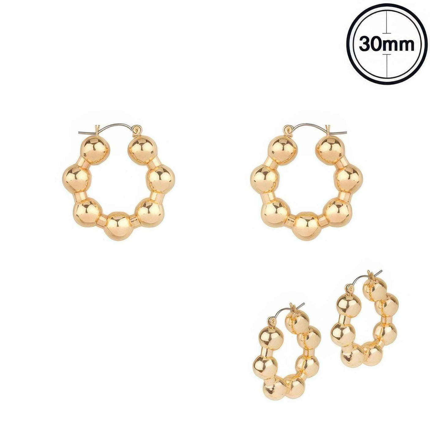 Flash-plated Beaded Ball Hoop Earrings