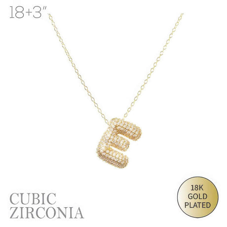 18k Gold Plated Cz Pave Bubble Letter Necklace