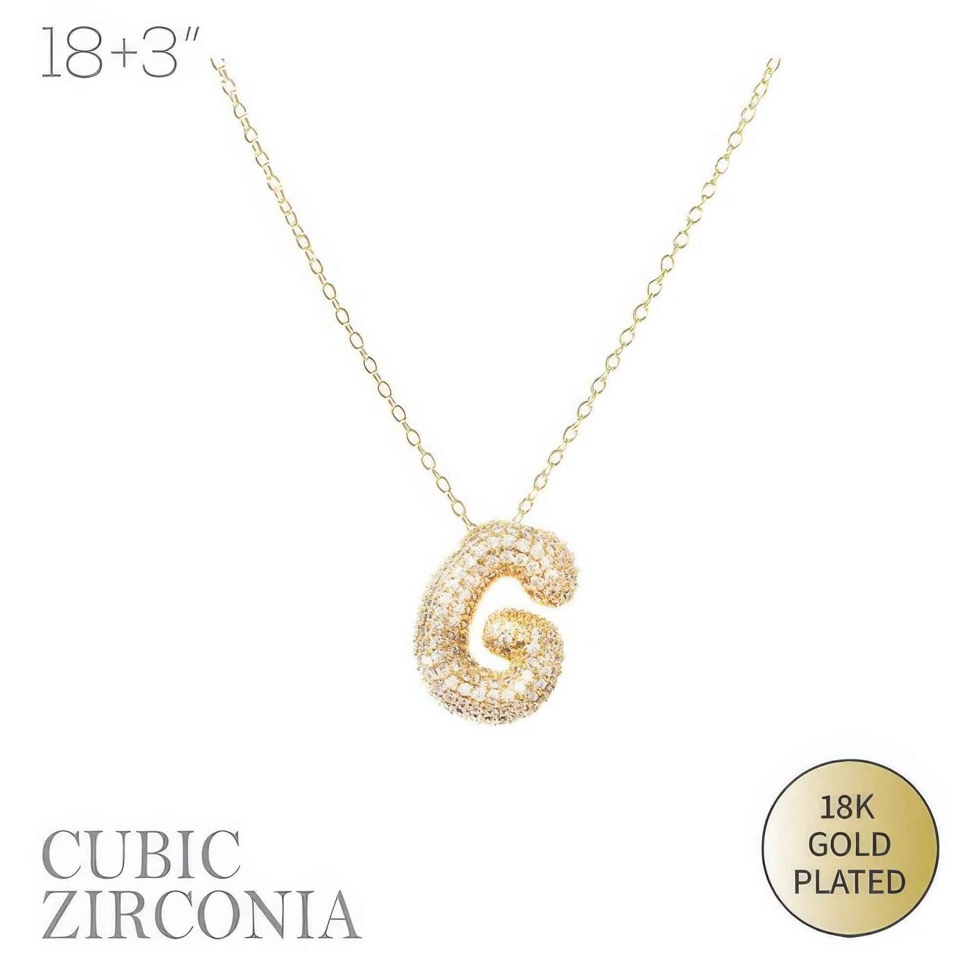 18k Gold Plated Cz Pave Bubble Letter Necklace