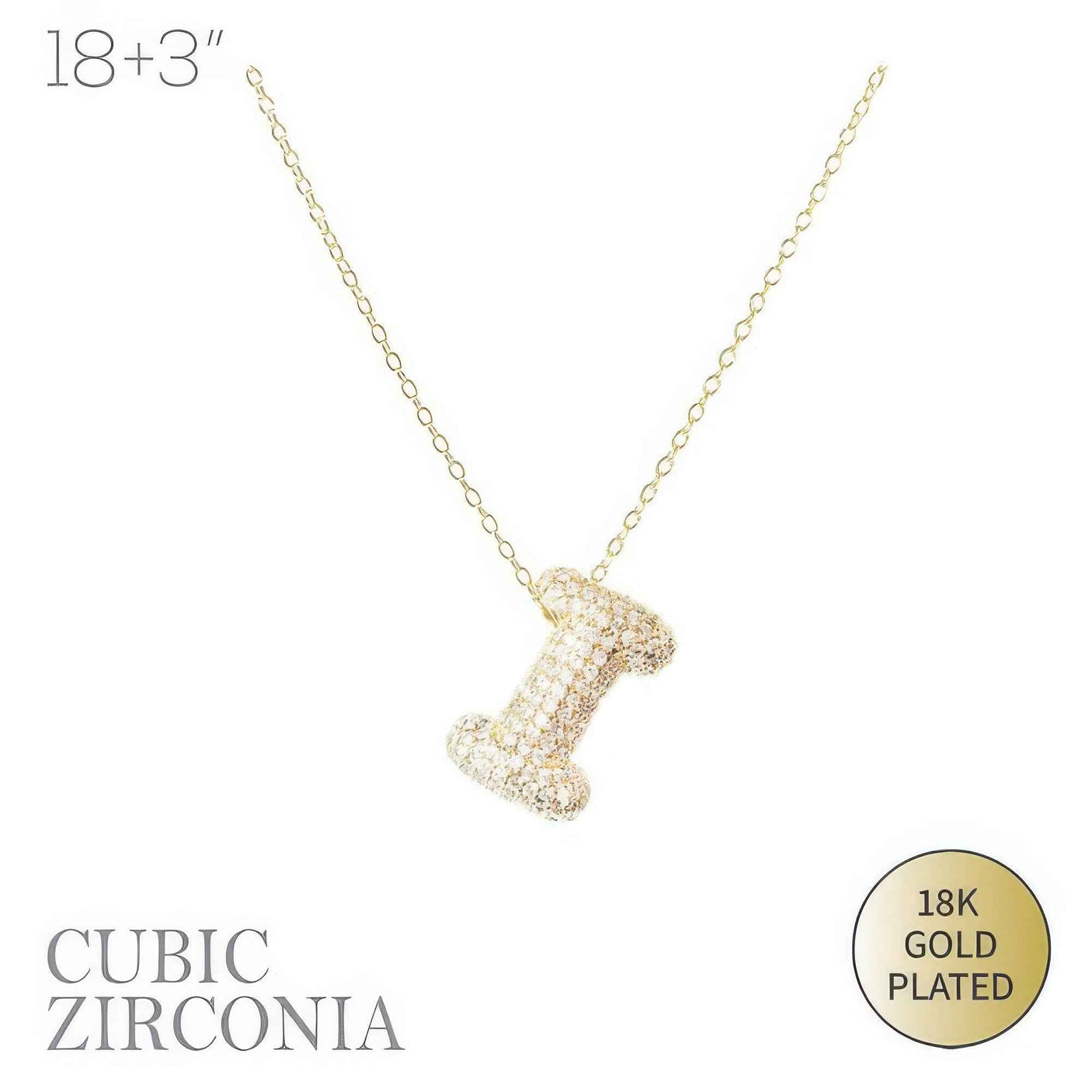 18k Gold Plated Cz Pave Bubble Letter Necklace