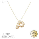 18k Gold Plated Cz Pave Bubble Letter Necklace