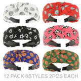 12pack Sports Ball Theme Top Knotted Headband