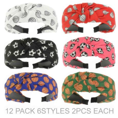 12pack Sports Ball Theme Top Knotted Headband