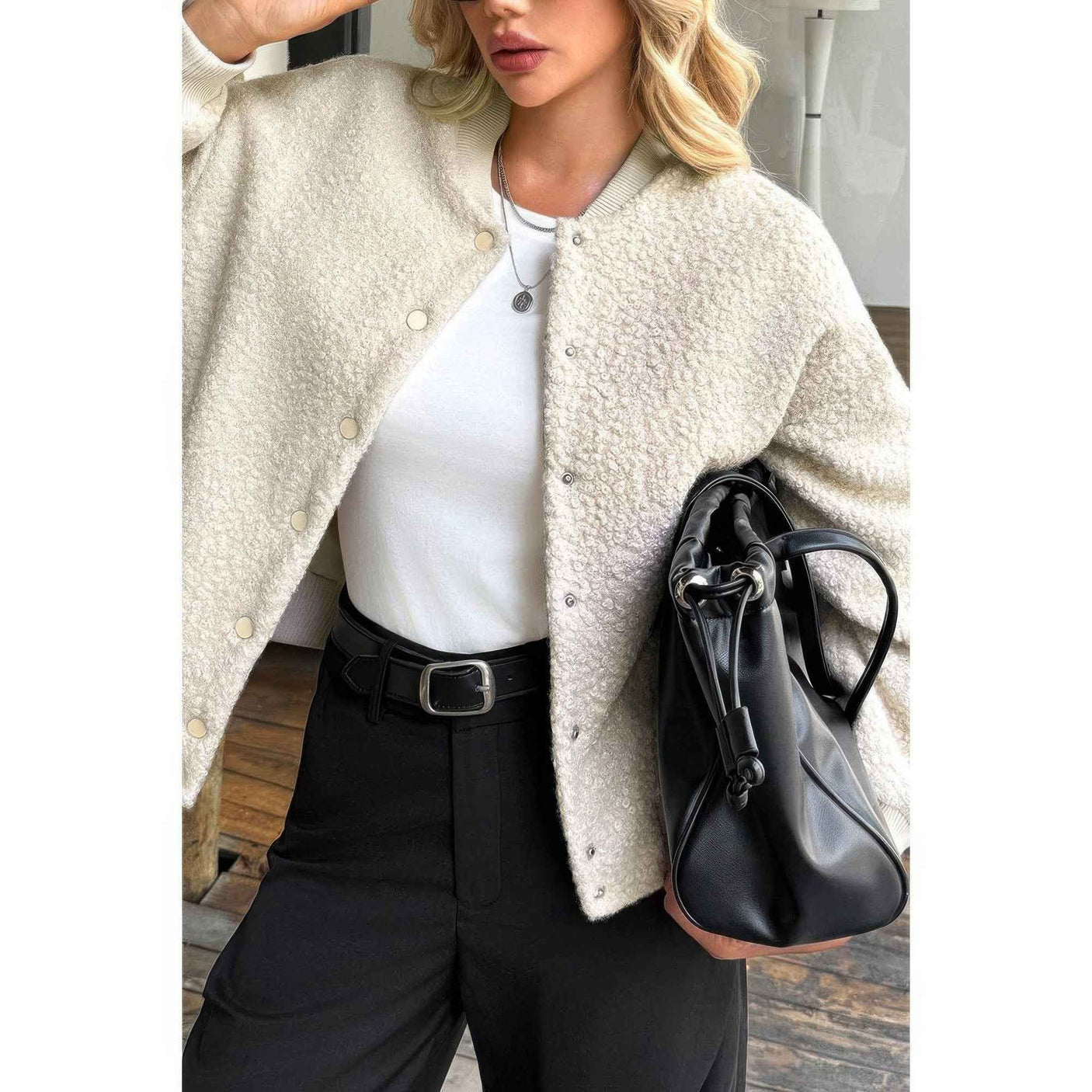 Faux Sherpa Fuzzy Teddy Bomber Jacket