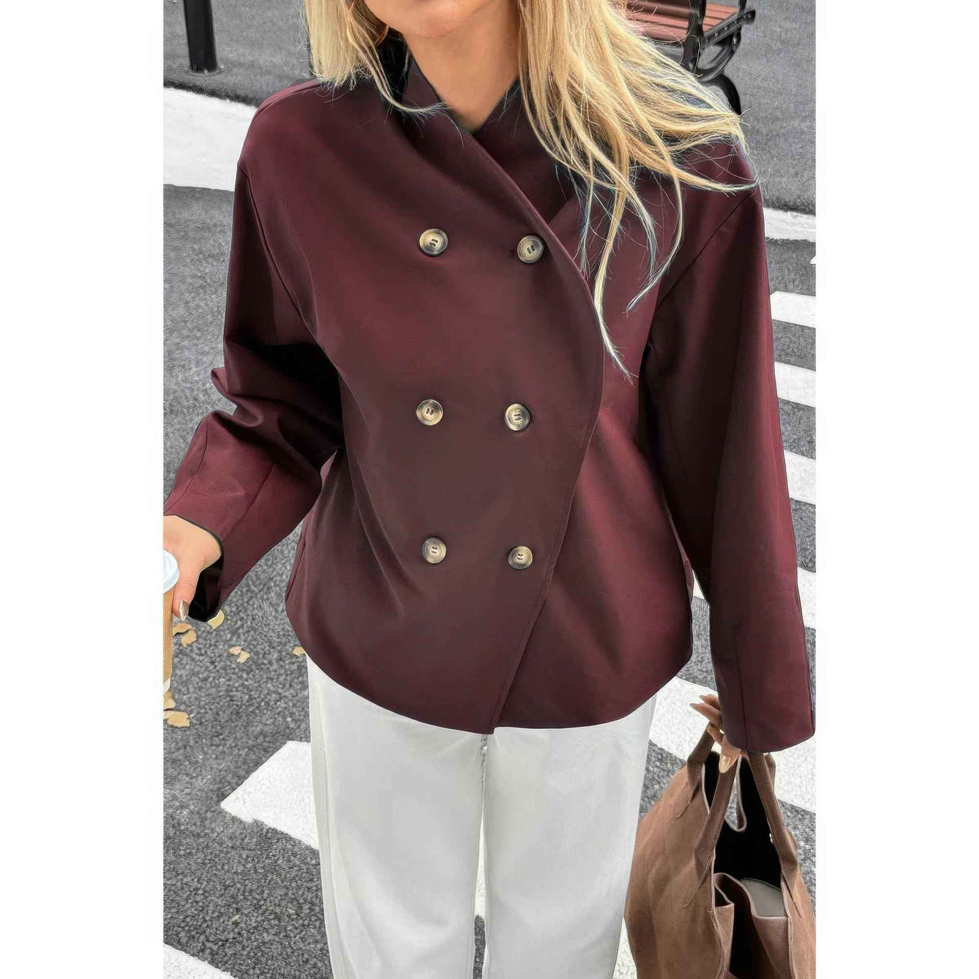 Double Breasted V Neck Trench Long Sleeve Coat