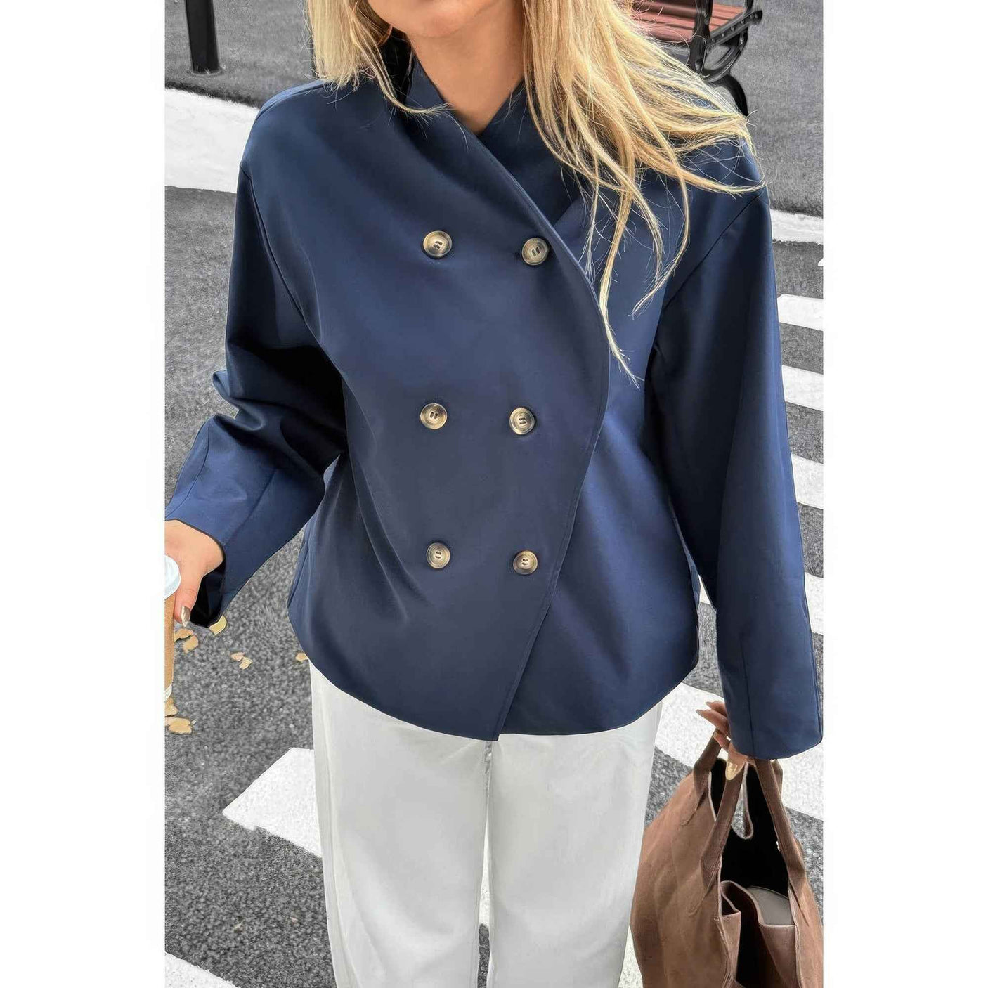 Double Breasted V Neck Trench Long Sleeve Coat