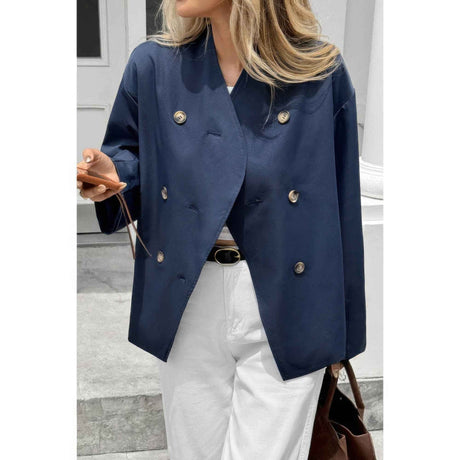 Double Breasted V Neck Trench Long Sleeve Coat