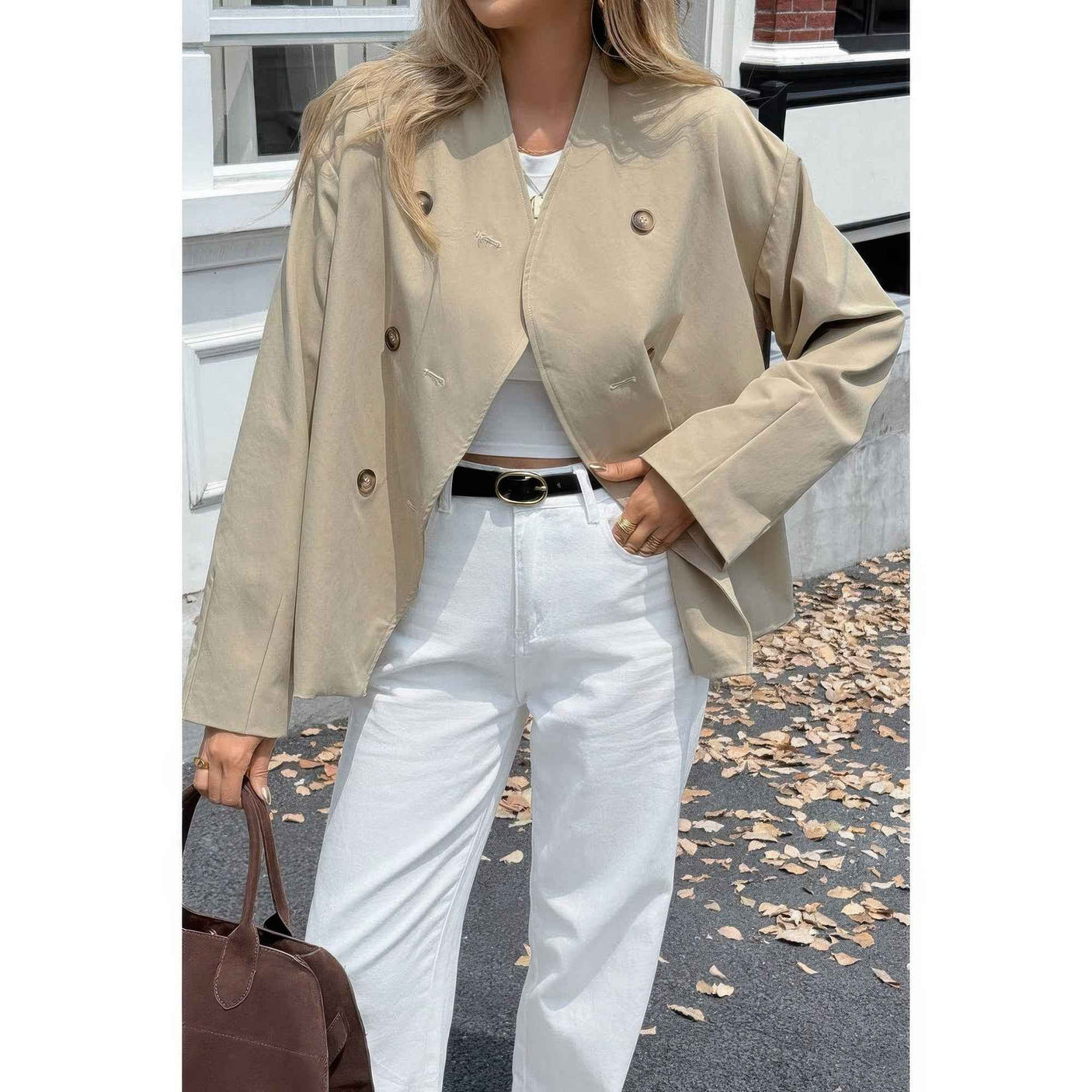 Double Breasted V Neck Trench Long Sleeve Coat