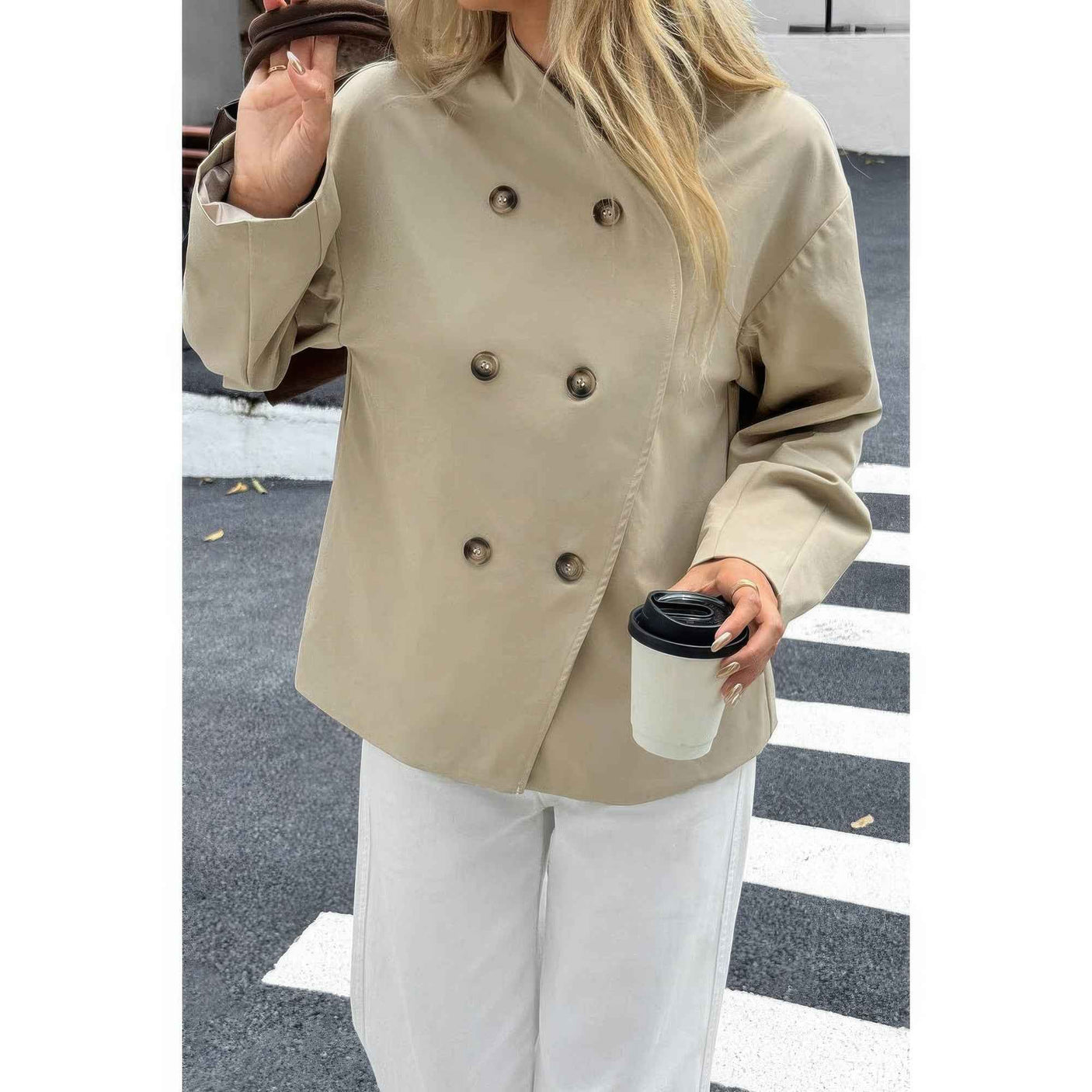 Double Breasted V Neck Trench Long Sleeve Coat
