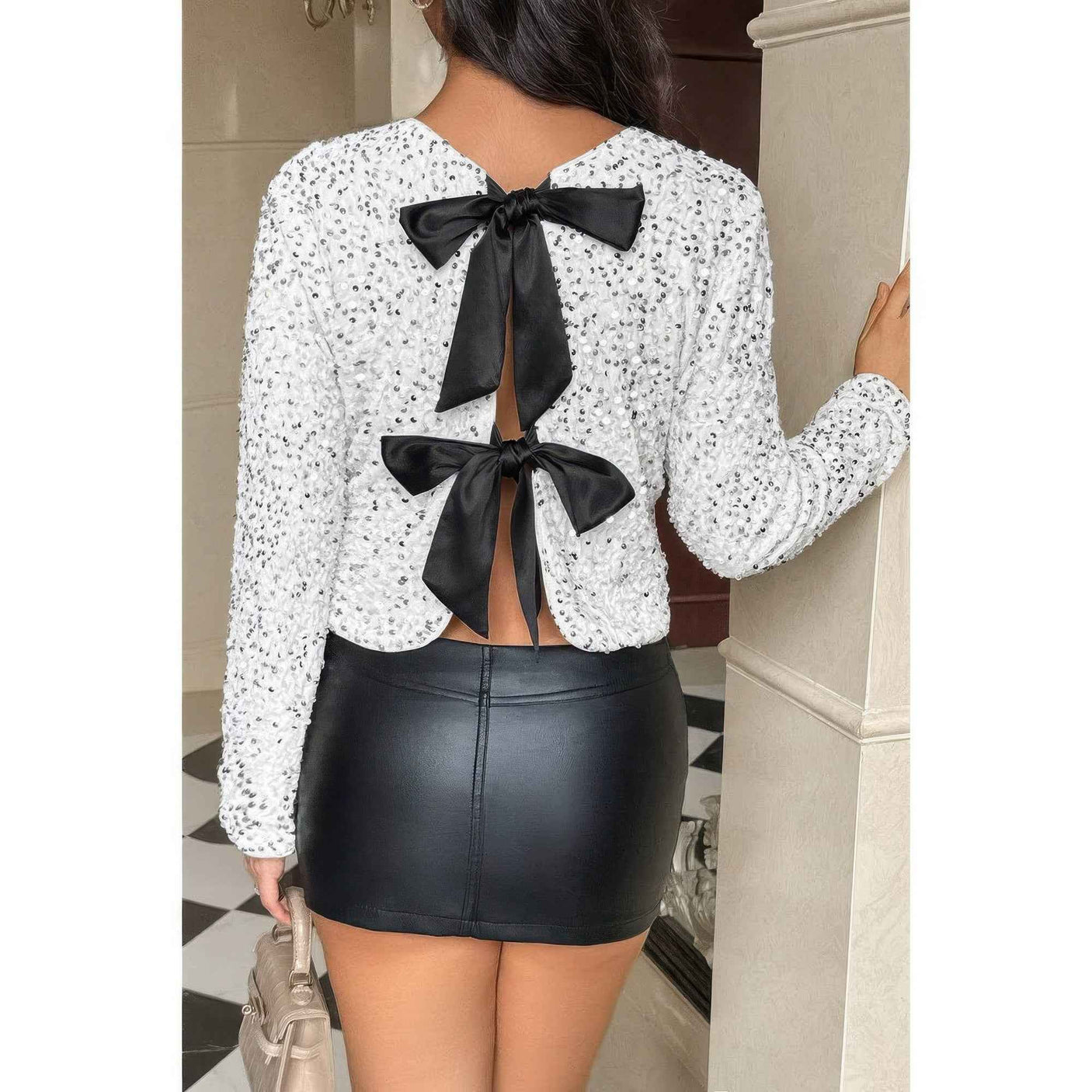 V Neck Sparkly Bolero Cropped Tie Front Jacket