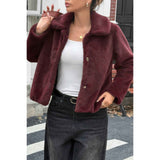 Solid Button Faux Fur Crop Jacket