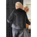 Solid Button Faux Fur Crop Jacket