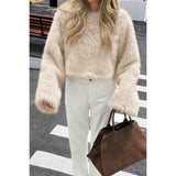 Solid Faux Fur Back Hide Zipper Pullover Coat
