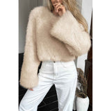Solid Faux Fur Back Hide Zipper Pullover Coat