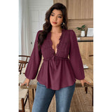 Plus Size Solid V Neck Lace Patchwork Shirt