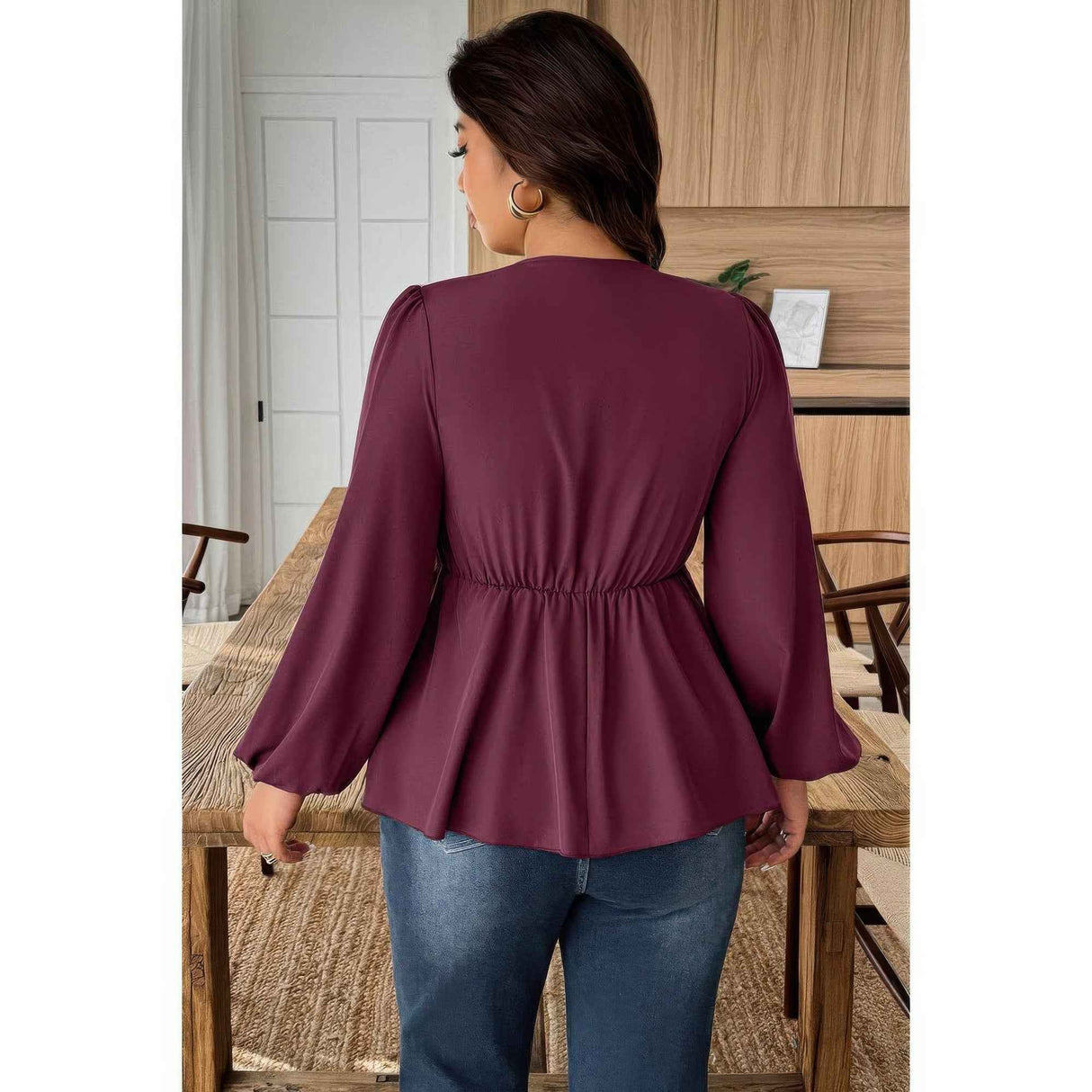 Plus Size Solid V Neck Lace Patchwork Shirt
