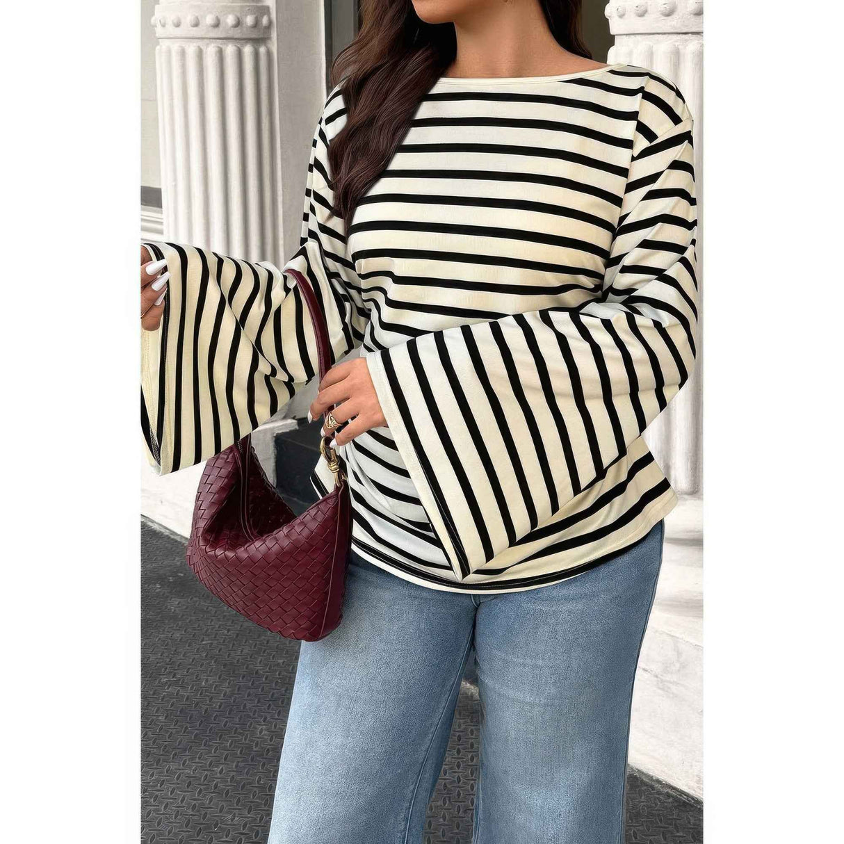 Plus Size Wide Long Sleeves Strip Fit Shirt