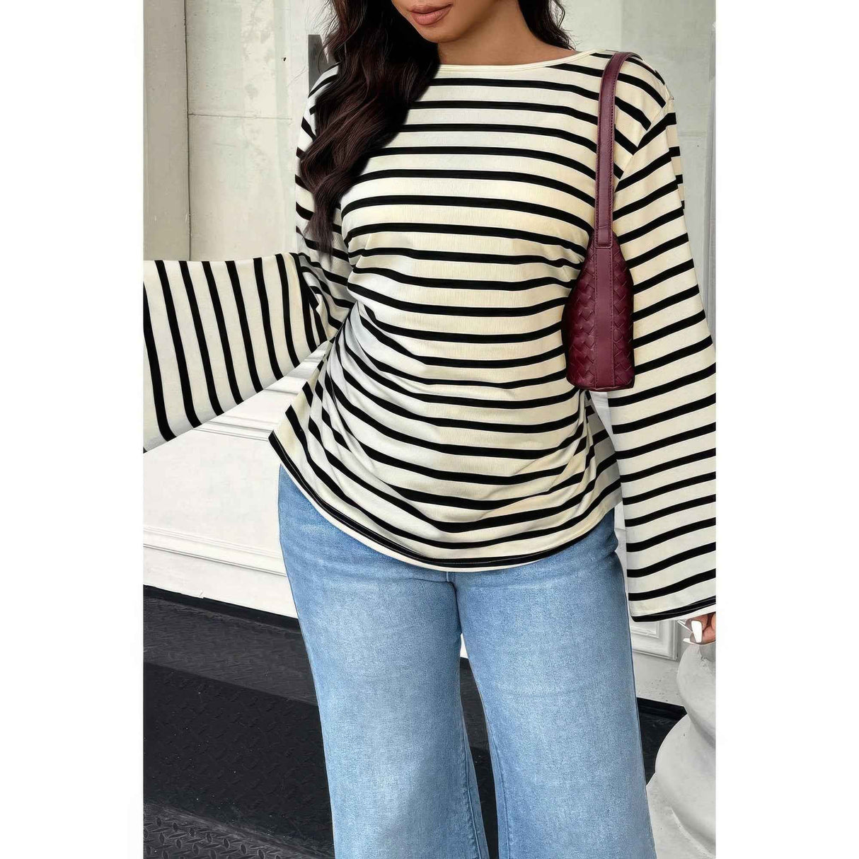 Plus Size Wide Long Sleeves Strip Fit Shirt