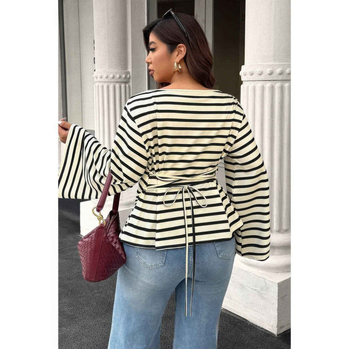 Plus Size Wide Long Sleeves Strip Fit Shirt