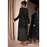 Plus Size V Neck Long Sleeve Sheer Glitter Dress