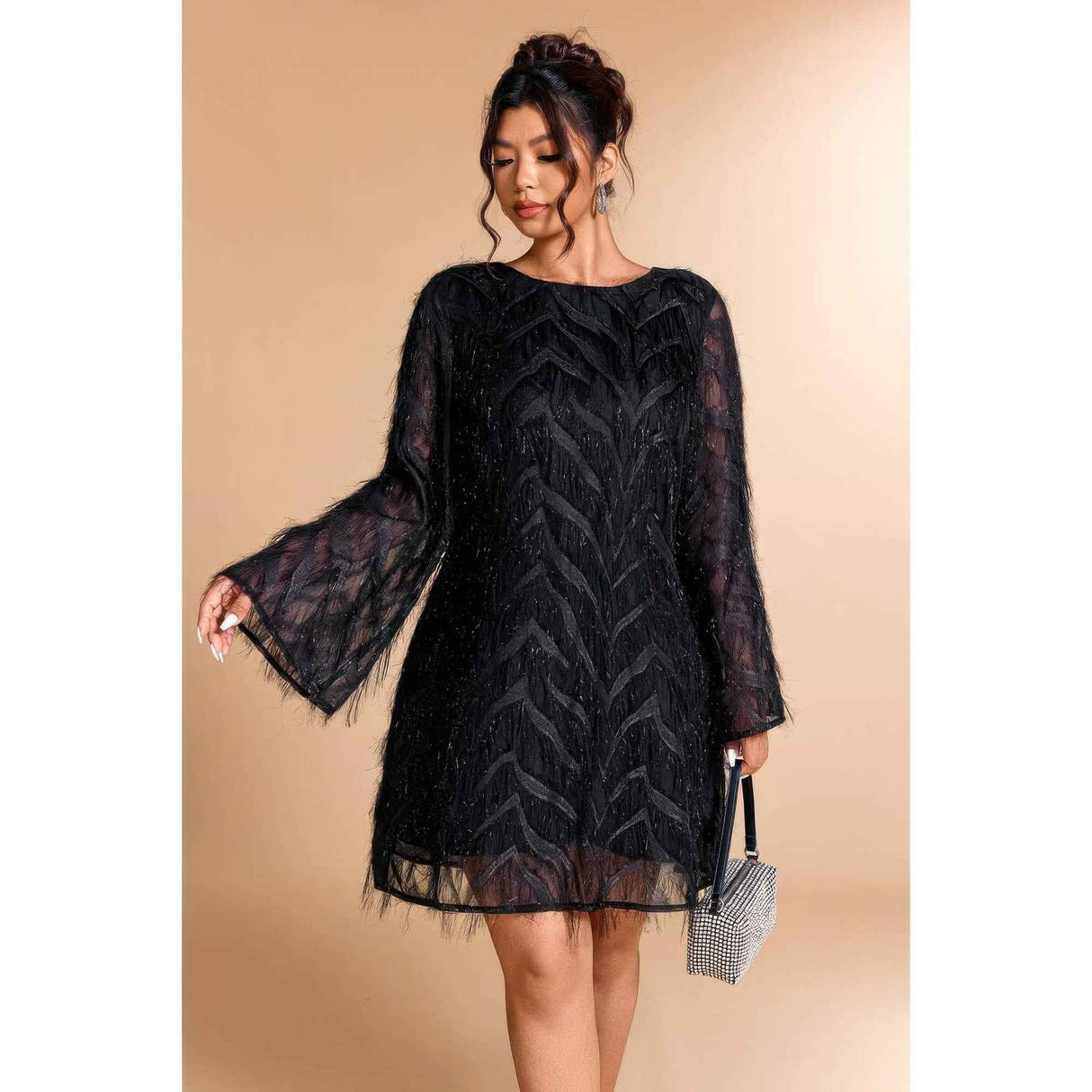 Plus Size Sequin Fringe Lace Short Dress