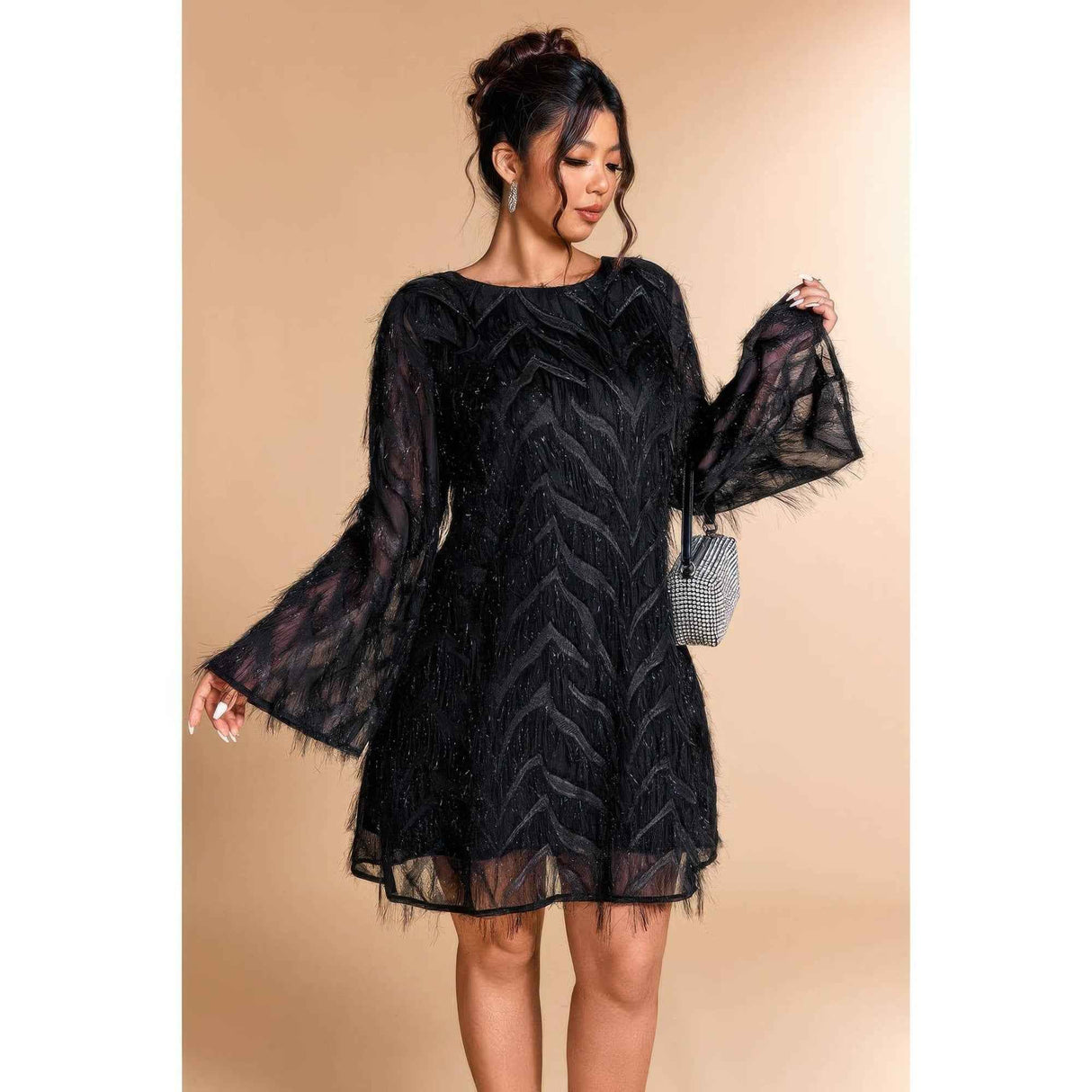 Plus Size Sequin Fringe Lace Short Dress