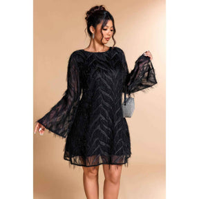 Plus Size Sequin Fringe Lace Short Dress