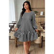 Plus Size Plaid Round Neck Floral Cut Dress