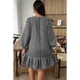 Plus Size Plaid Round Neck Floral Cut Dress