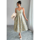 Plus Size Jacquard Elegant Spaghetti Strap Dress