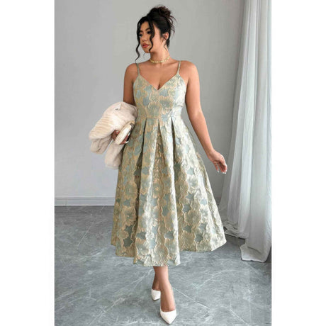 Plus Size Jacquard Elegant Spaghetti Strap Dress