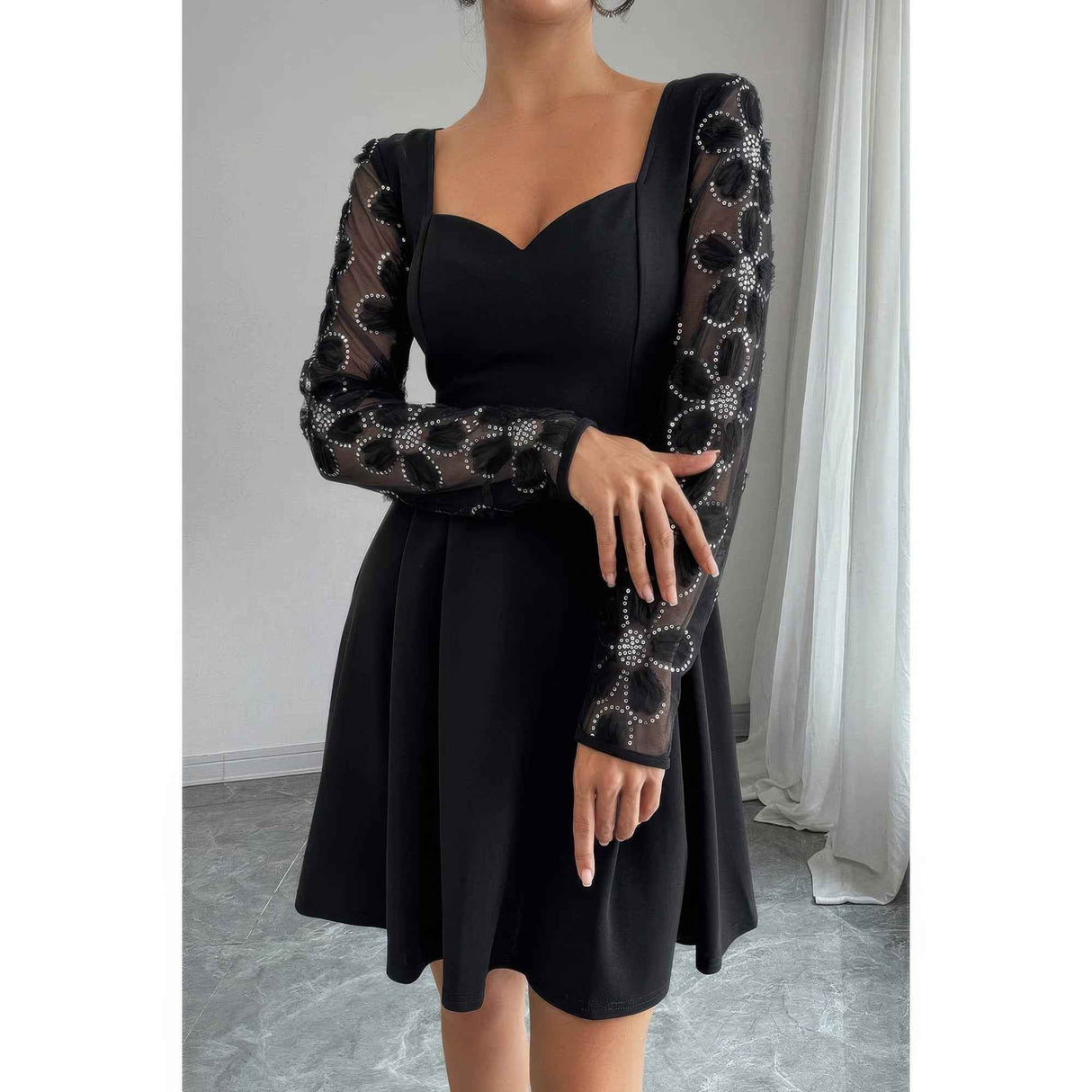Plus Size Elegant Lace Panels Sequins Dress