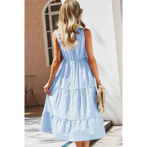 Strip Sleeveless V Neck A Line Color Block Dress