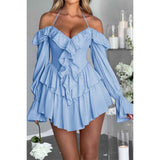 Off Shoulder Corset Ruffle Halter Mini Dress