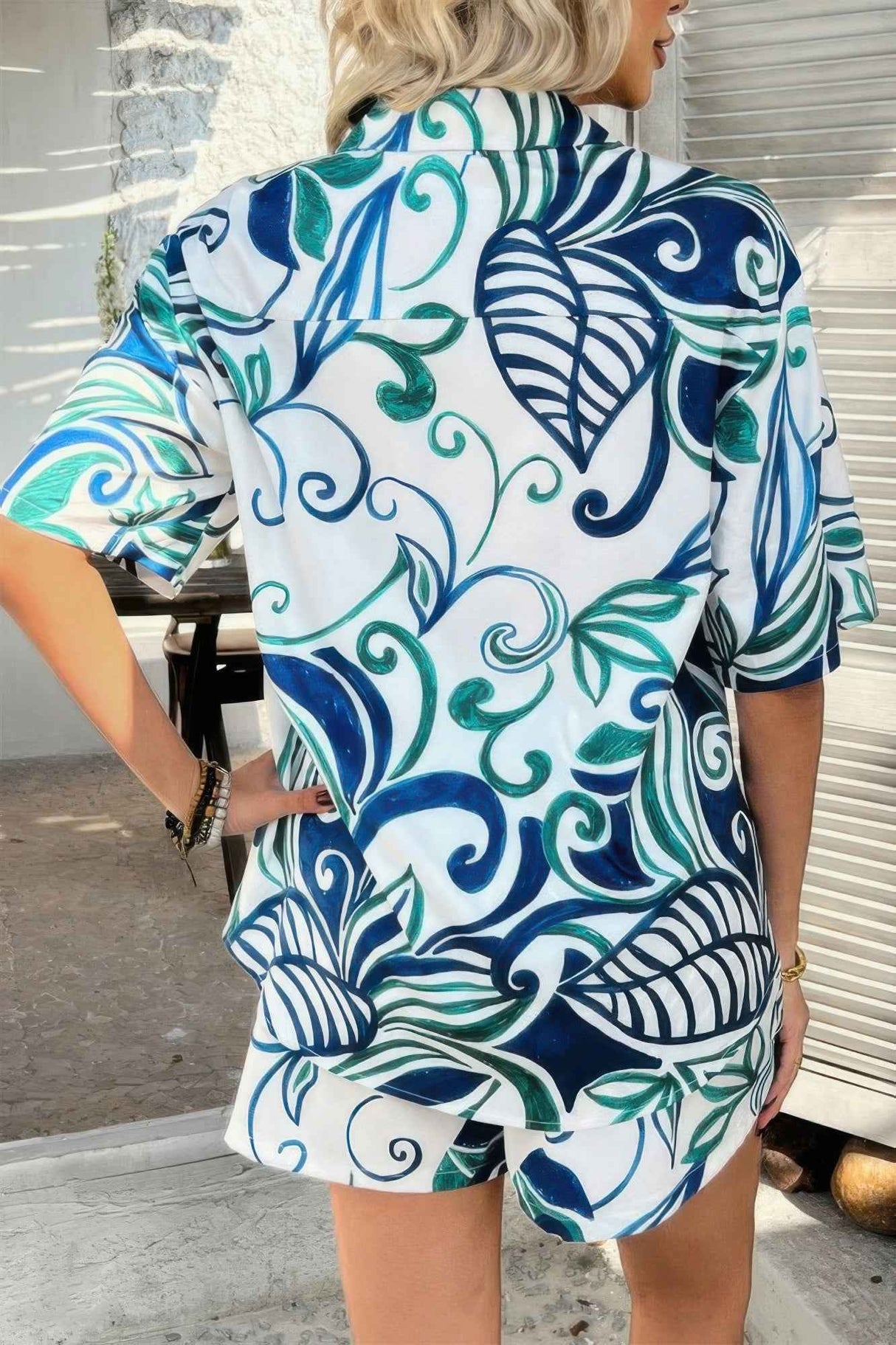 Two Pieces Floral Print Button Down Sets
