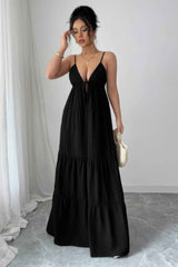 Sleeveless Elegant Suspender Aline Maxi Dress