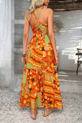 Allover Print Sleeveless Cross Back Cut Out Dress