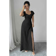 Swiss Dot Lace V Neck A Line Knot Back Dress