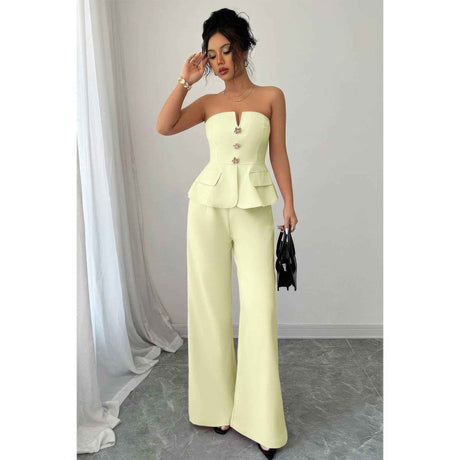 Off Shoulder Waist Cinched Wide Leg Sets