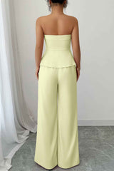 Off Shoulder Waist Cinched Wide Leg Sets
