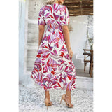 Puff Sleeves V Neck Floral Printed Midi Dress